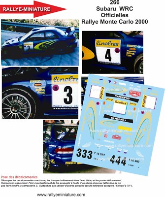 DECALS 1/43 REF 0266 SUBARU IMPREZA KANKKUNEN BURNS RALLYE MONTE CARLO 2000