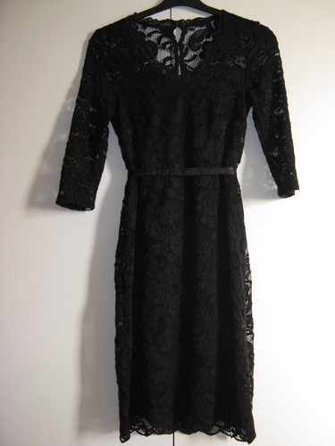 Mamalicious Black Lace Maternity Dress 3/4 Sleeves Removable Belt Size 8 - Picture 3 of 8