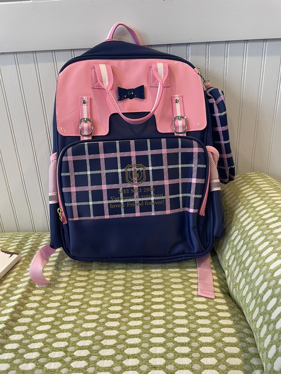NWOT Pink/Navy Plaid Backpack | eBay display picture 1