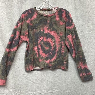 Lavish Womens Medium Swirl Tie Dye Cropped Dropped Shoulder long sleeve shirt