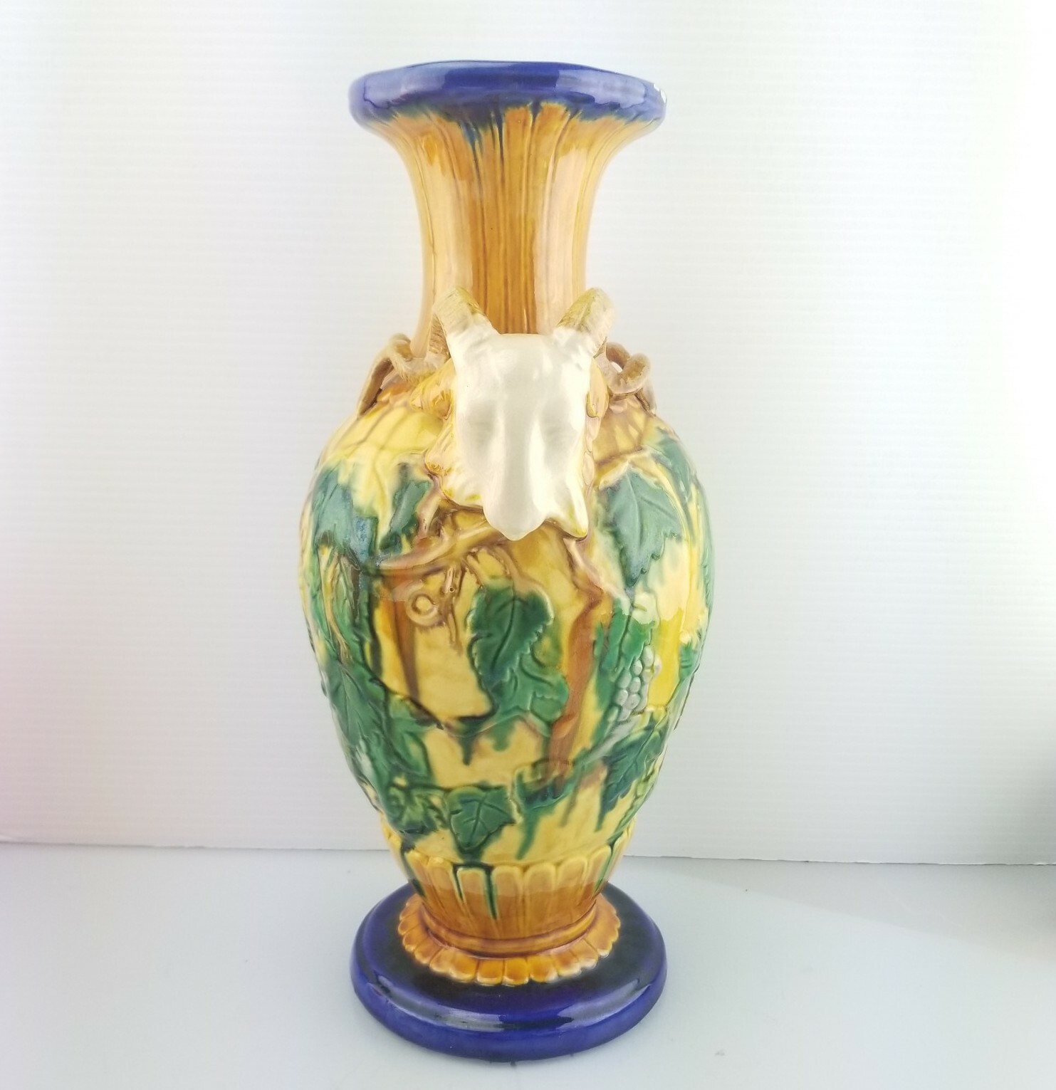 Majolica Vase Rams Head Handle TLC eBay