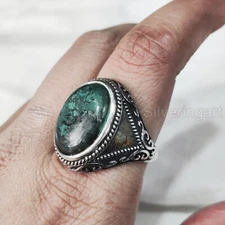 TIBETAN TURQUOISE DECEMBER BIRTHSTONE 925 STERLING SILVER ARABIC HEAVY MANS RING