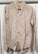 HUGO BOSS Mens SIZE L Cream Floral Long Sleeve Button Up Shirt - Orange Label