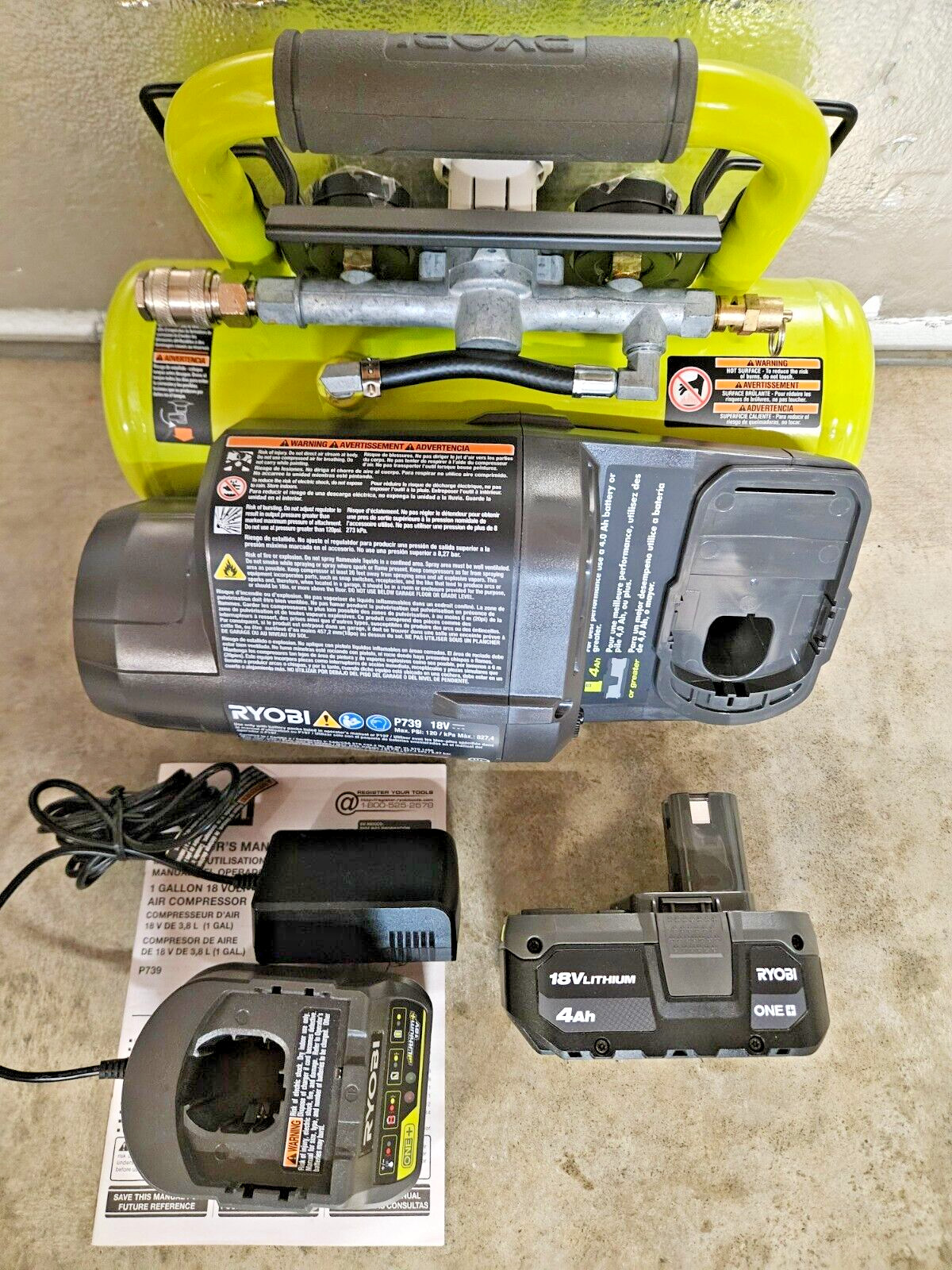NEW RYOBI 18V ONE+ 1 Gallon Cordless Air Compressor w/ 4.0aH Battery Model# P739