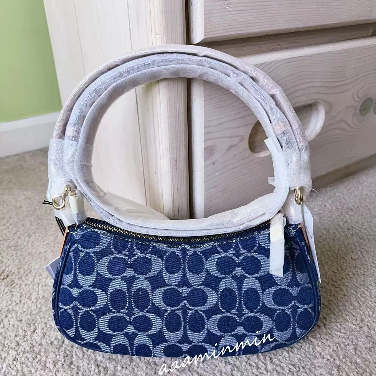 NUOVA borsa Coach Ashton Baguette in denim firmato CY700 (confezione originale)