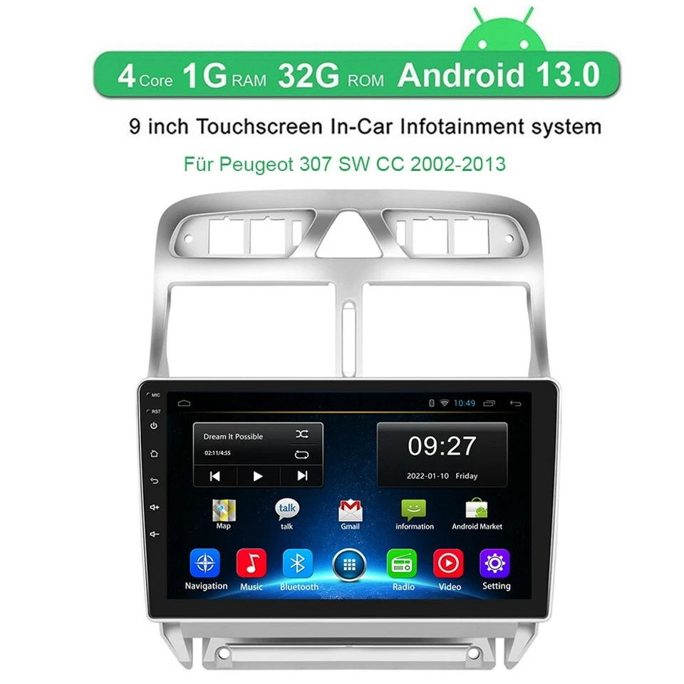 9" Android 13 Autoradio GPS Navi Für Peugeot 307 SW CC 2002-2013 WIFI FM RDS BT - Bild 2 von 4