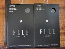 Black Elle Pantyhose Size Queen 160/190 Lbs New 2 Pair ControlTop Silky Sheer
