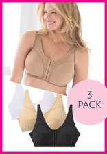 Comfort Choice Women's Plus Size 3-Pack Front-Close Cotton Wireless Bra