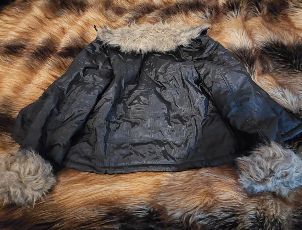 KC Collections M Black Checker Zip Faux Fur Cuff Collar Puffer Winter Storm Coat - Image 4 of 4