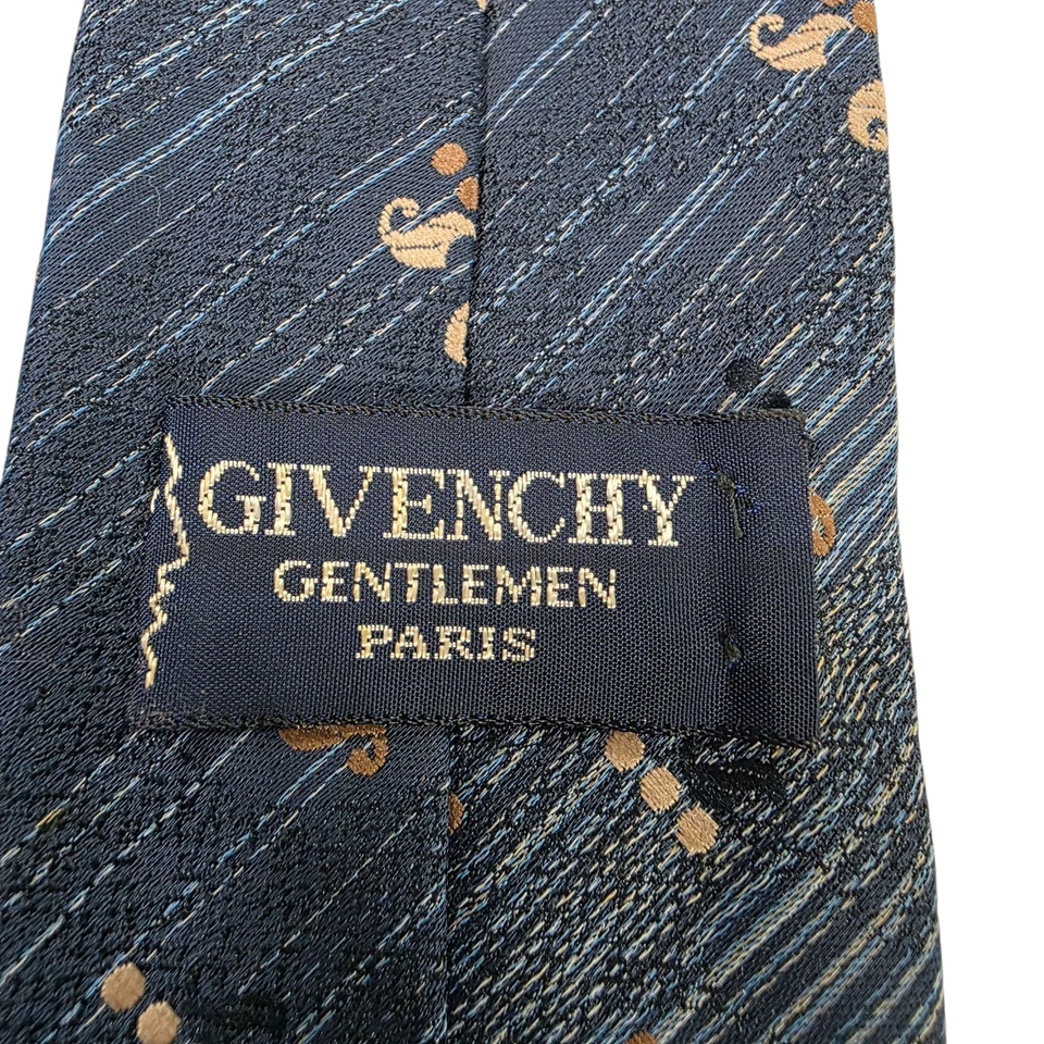 Corbata corta de negocios Givenchy para hombre talla única azul poliéster a rayas bordada Foto 3 de 4
