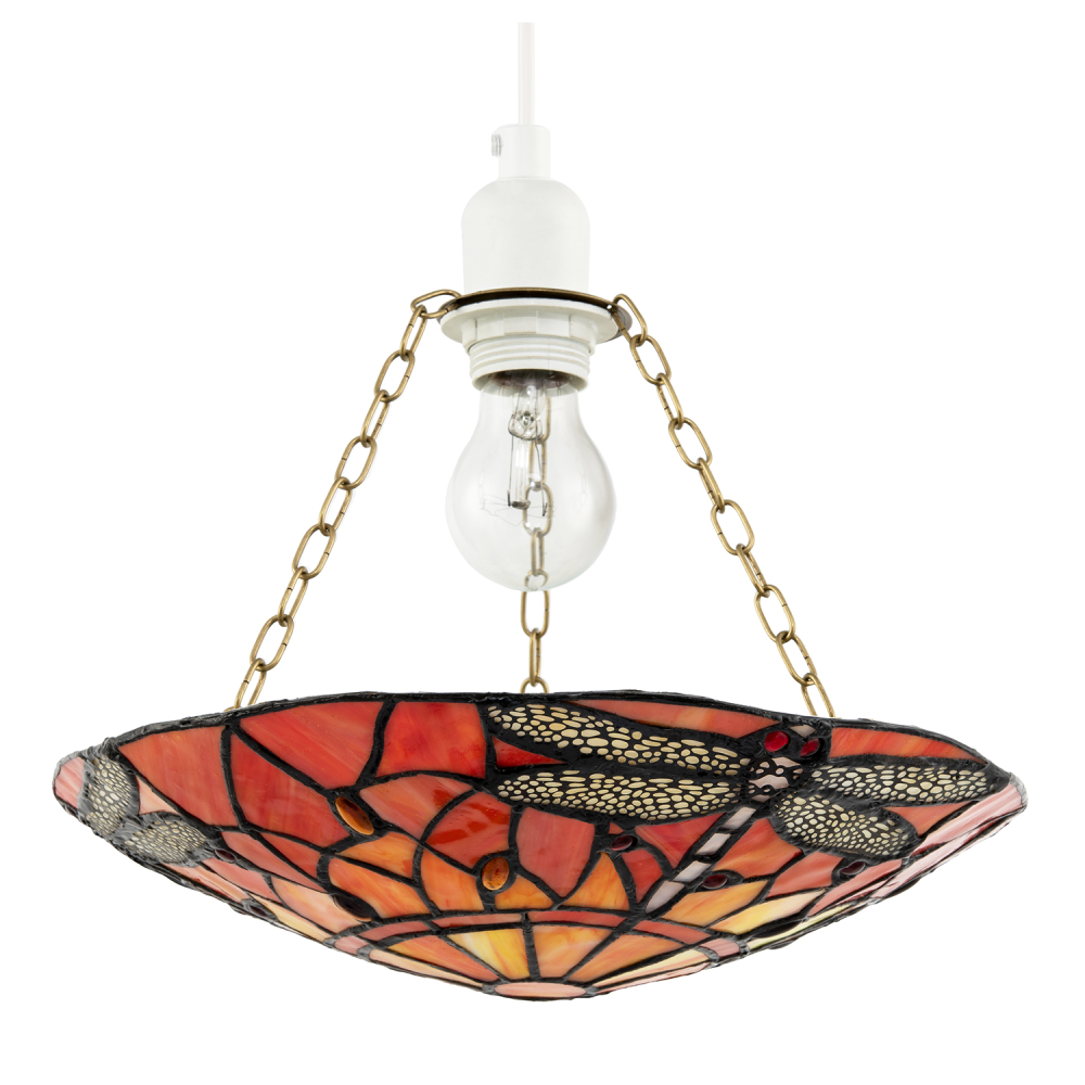 Vivid Orange and Amber Dragonfly Tiffany Glass Easy Fit Pendant Shade by Happ...