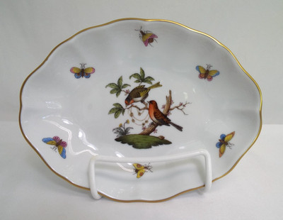 Herend ROTHSCHILD BIRD Oval Relish Tray PERFECT Jewelry 7739 1213 RO Motif 10