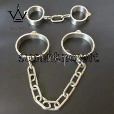 Heavy Duty Stainless Steel Neck Collar Handcuffs Ankle Cuffs Slave Set Adult