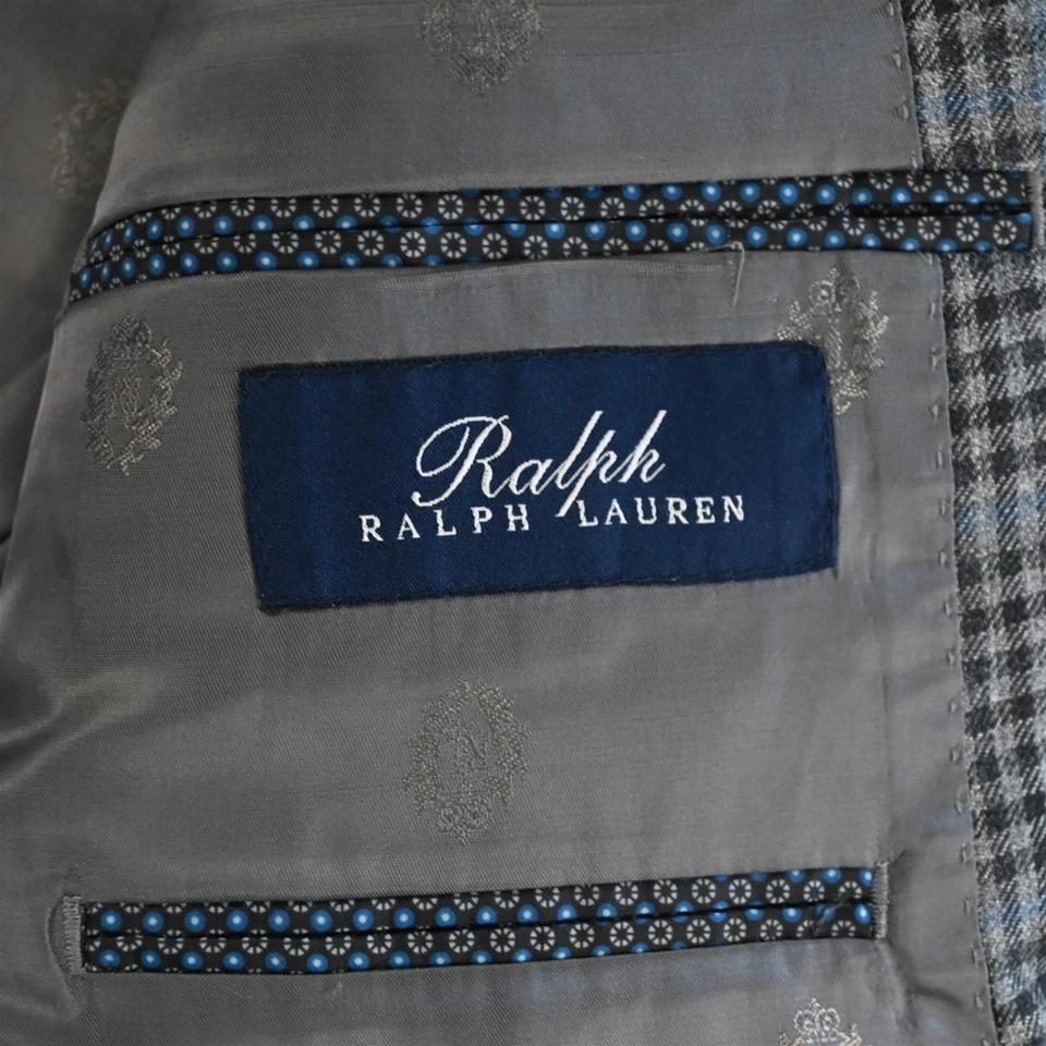 Ralph Lauren 48L Blue Gray Check Silk Wool Mens Blazer Suit Jacket Sport Coat - Image 4 of 4