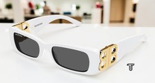 BALENCIAGA BB0096S 011 Rectangular White Gold Grey 51 mm Women's Sunglasses