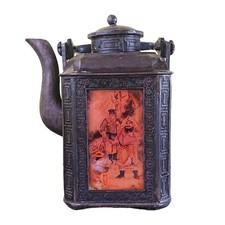 TEIERA antica CINESE in peltro e vetro dipinto 