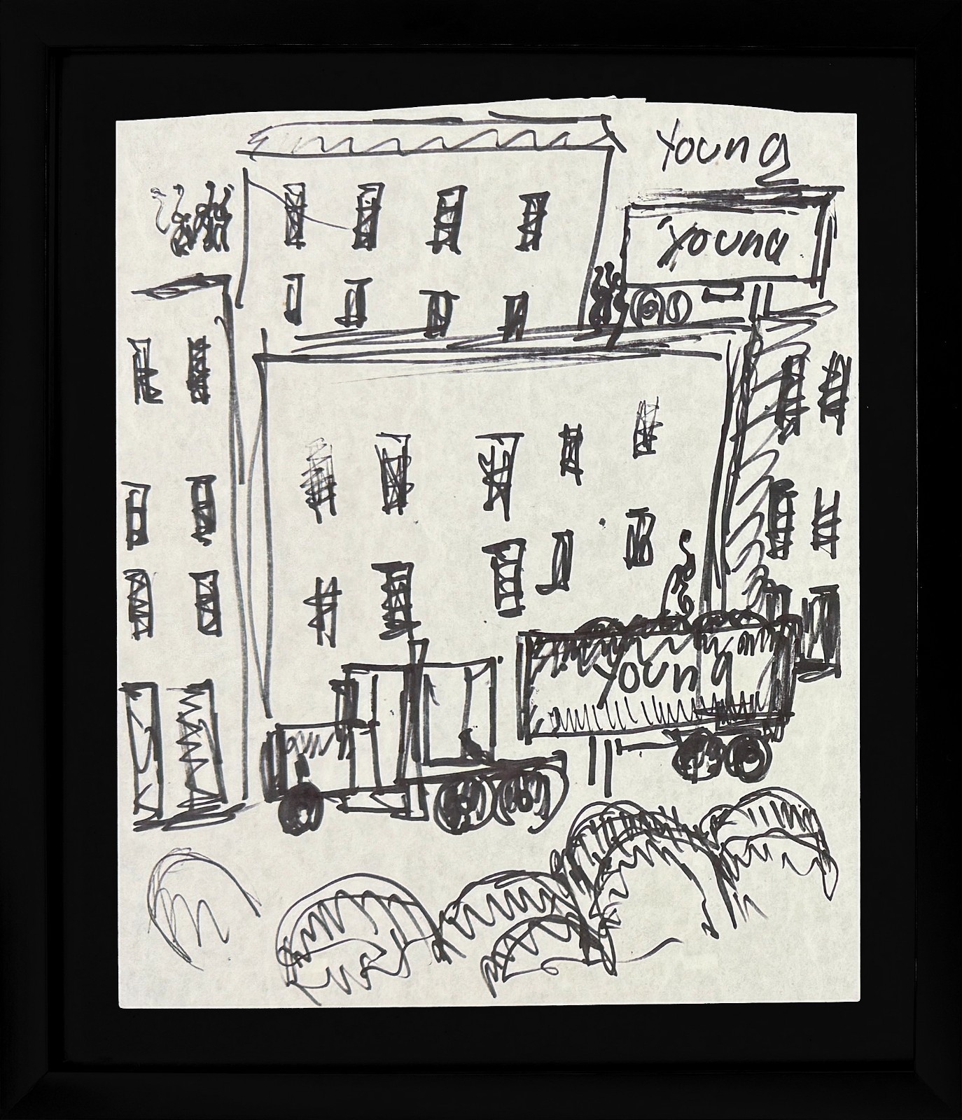 Purvis Young "Young on the Block" | Original Drawing on Paper | 16x14" Framed