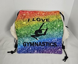 Sparkle Rainbow "I Love Gymnastics" Drawstring Bag 16"x13"