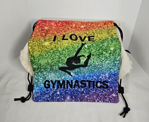 Sparkle Rainbow "I Love Gymnastics" Drawstring Bag 16"x13"
