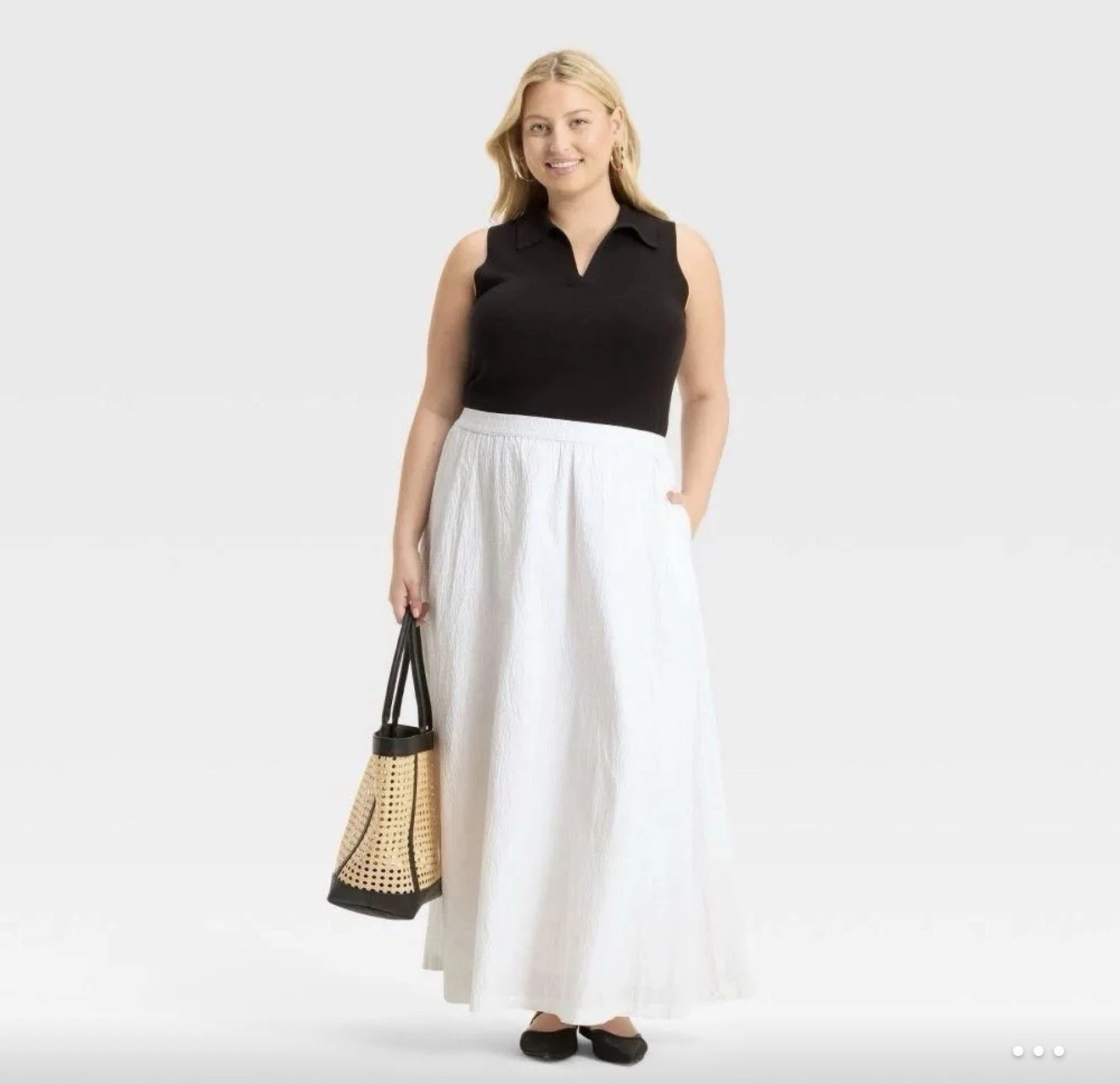 Women's Maxi Picnic A-Line Skirt - A New Day White 3X