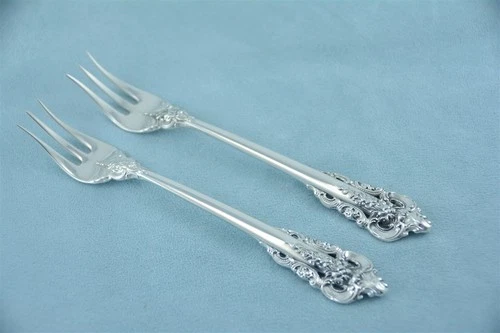 2 Wallace Grande Baroque Sterling 5-3/8" Seafood Cocktail Forks No Monogram