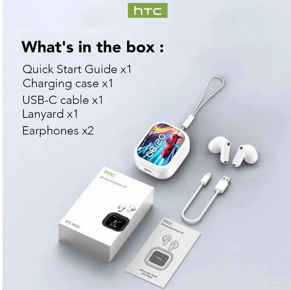 Auriculares Inalámbricos Blancos HTC NE20 Bluetooth 6.0 Pantalla LCD y Auriculares Táctiles Foto 2 de 4