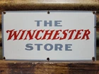 VINTAGE WINCHESTER PORCELAIN SIGN OLD FIREARM SPORT STORE GUN RIFLE AMMO SHOTGUN