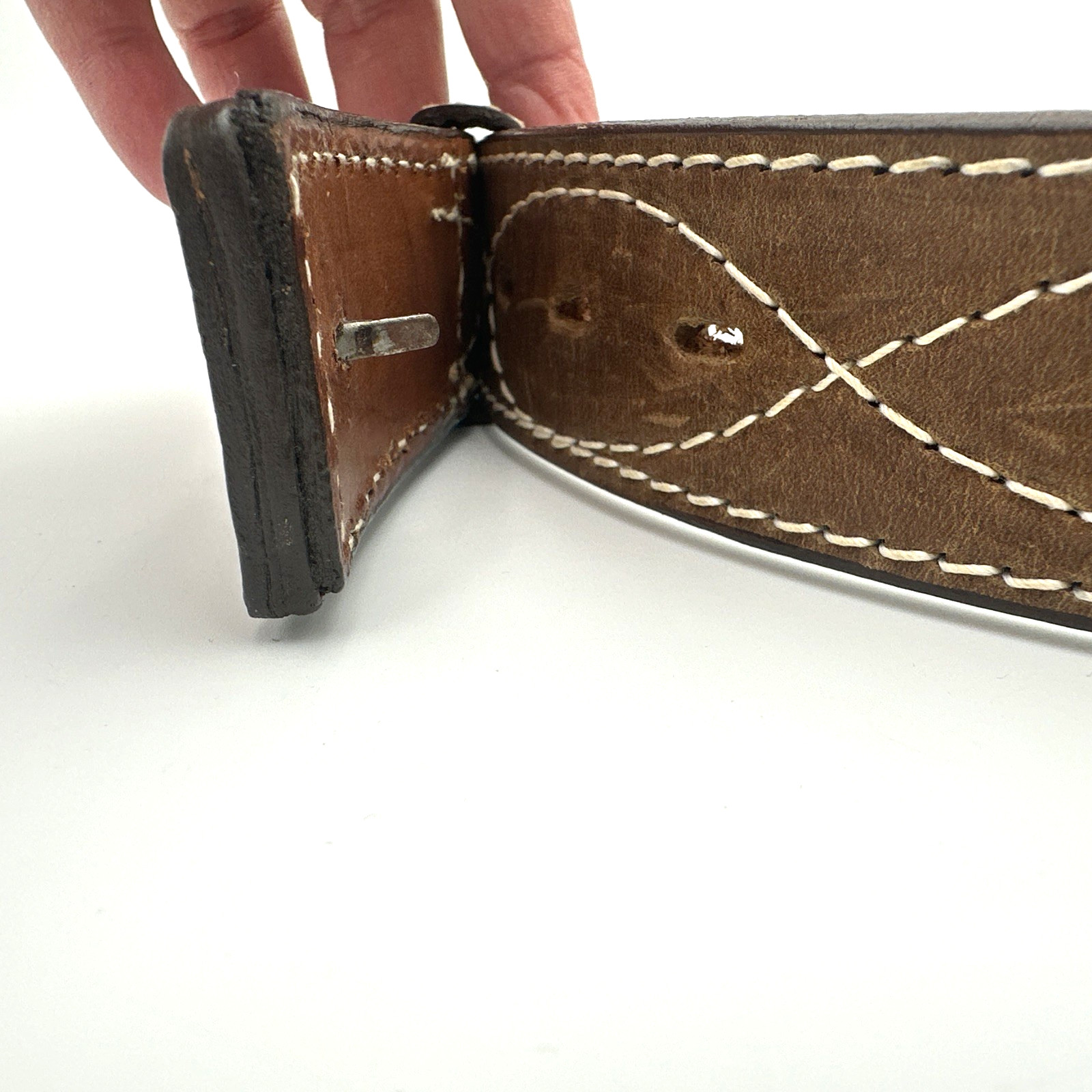 Nocona Leather Belt Brown Stitched Size 34 Built In Buckle USA Western Cowboy