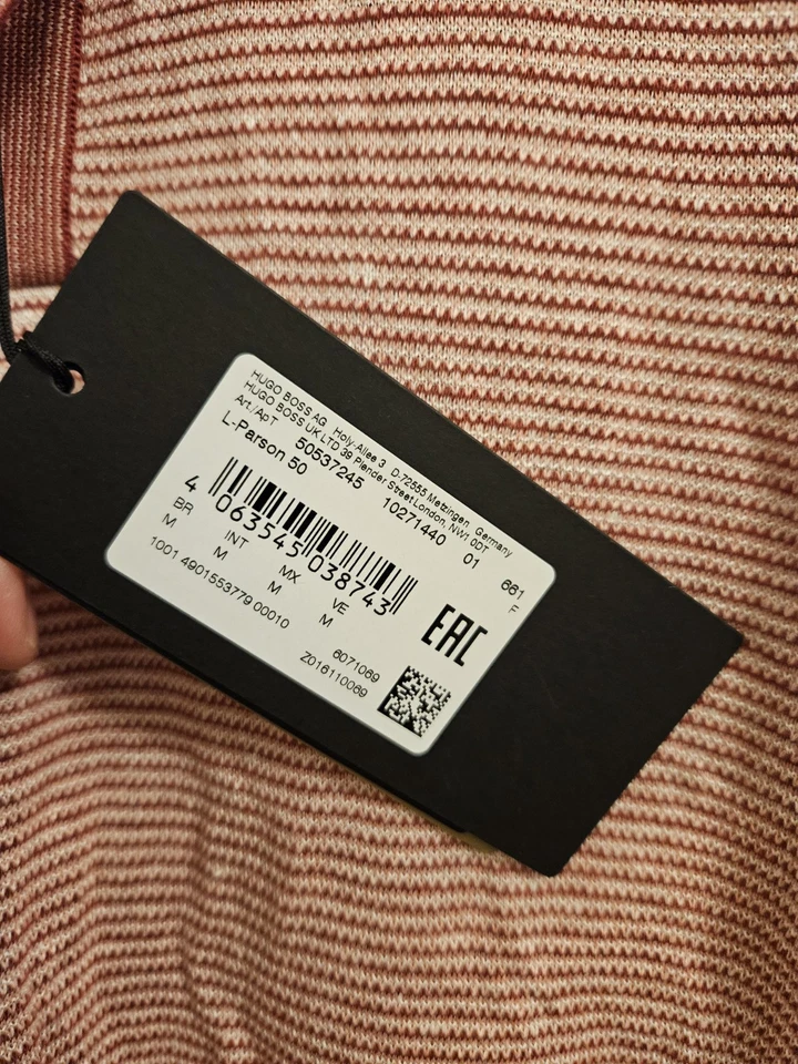 BOSS Red Striped Polo Shirt. Size M. Linen/Silk. Camel Label - Image 4 of 4