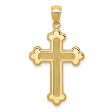 14K Yellow Gold Satin  Polished Budded Cross Charm Pendant L 35.72mm, W 19.8mm