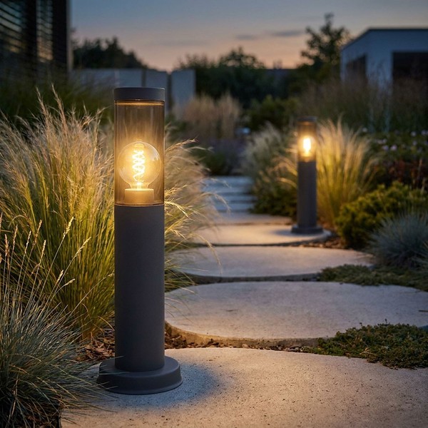 AußEnleuchte Stehlampe Sockelleuchte Wegelampe Rauch Anthrazit Edelstahl E27 2X-image