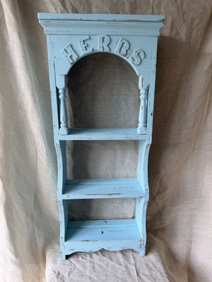Vintage bemalter Kräuterständer aus Holz Regale rustikal Landhaus Küche