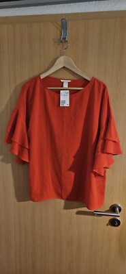 H&M Damen Bluse NEU Tshirt Oberteil rot Gr 44 mit Etikett