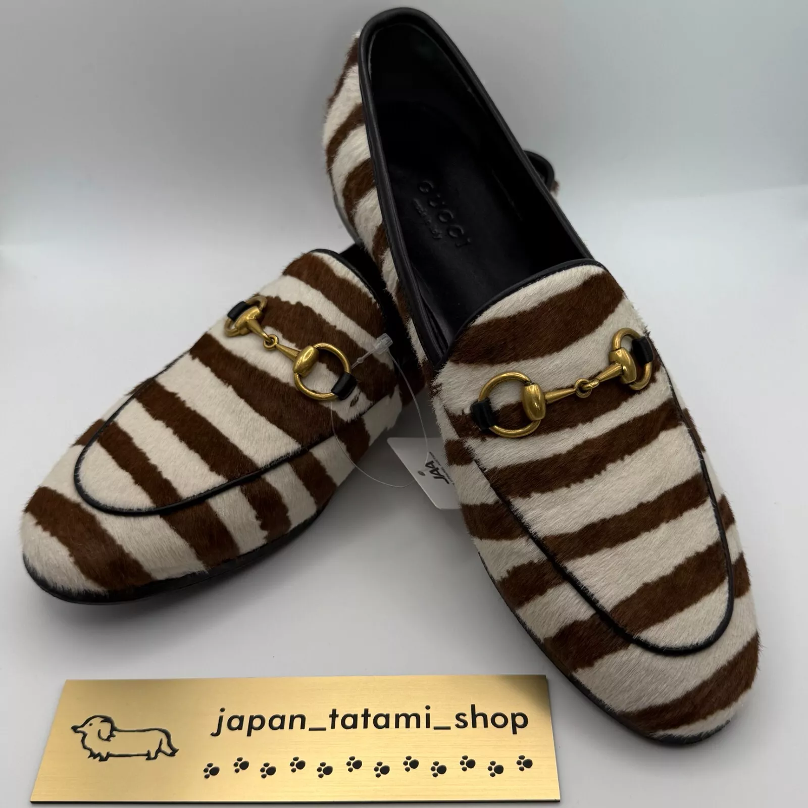 Mocassins Gucci Horsebit femme poils de veau cuir imprimé zèbre chaussures de luxe 36 1/2