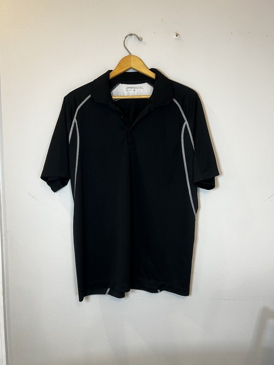 Nike Golf Dri Fit Mens SS Polo Shirt Size L Black Button Up Collar Striped  Blank