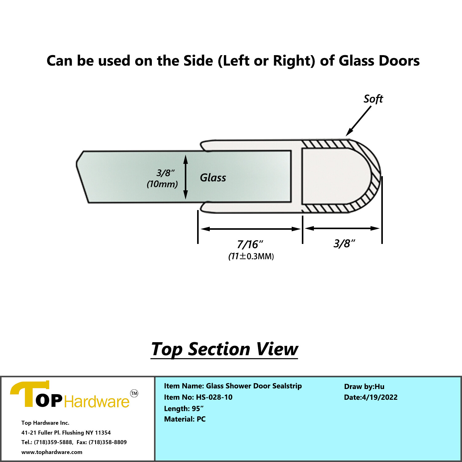 Ultra Clear Polycarbonate Shower Door Seal Strip for 3/8" Glass