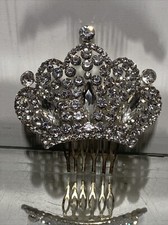 Vintage 1930s Design Art Deco Rhinestone Silver Tone Metal Hair Comb Brooch Clip