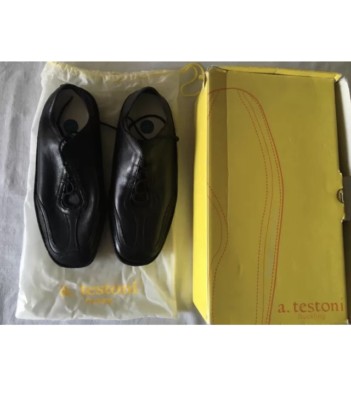   a testoni duckling edition new black leather shoe  