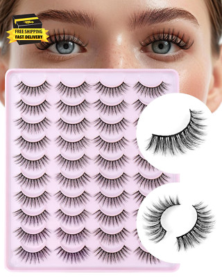False Eyelashes Natural Look Fake Lashes 20 Pairs Wispy Fluffy False Lashes Faux