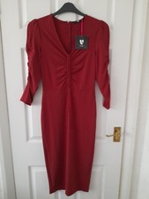 V By Very Long Sleeve Dark Red Bodycon Dress Size 8