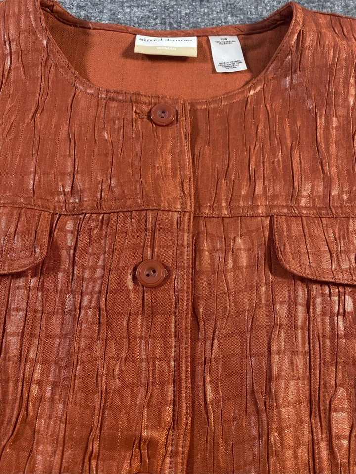 Alfred Dunner Blazer 女式 22W 金属铜橙色棕色纹理纽扣 — 第 2/4 张图片