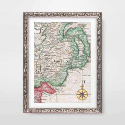 COUNTY DOWN NORDIRLAND IRISCH VINTAGE KARTE KUNSTDRUCK Poster Dekor Wand