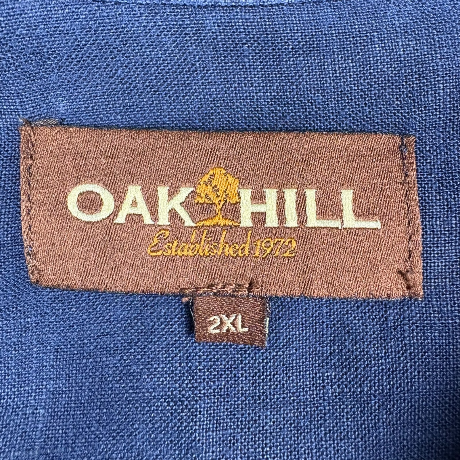 Oak Hill Men's Shirt 2XL 2XB Long Sleeve 100% Linen Blue Solid Blue Relaxed Fit
