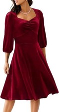 HomRain 3XL Women's Velvet Formal Dresses Boat Neck Dark Red