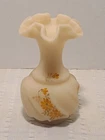 Vintage Fenton Custard Glass Ruffled Flower Vase Hand Painted