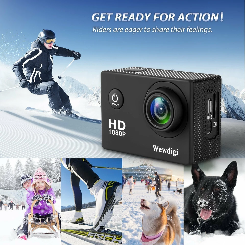 Wewdigi EV4000 Action Camera, 12MP 1080P 2 Inch LCD Screen, Waterproof 30M - Image 4 of 4