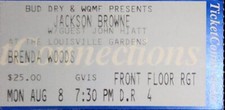 Jackson Browne John Hiatt Concert Ticket Stub Louisville Gardens Floor 8/8/1994