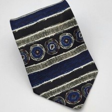 Haggar Polyester Tie Black Blue Gray Geometric Men Necktie 59.5 x 3.75