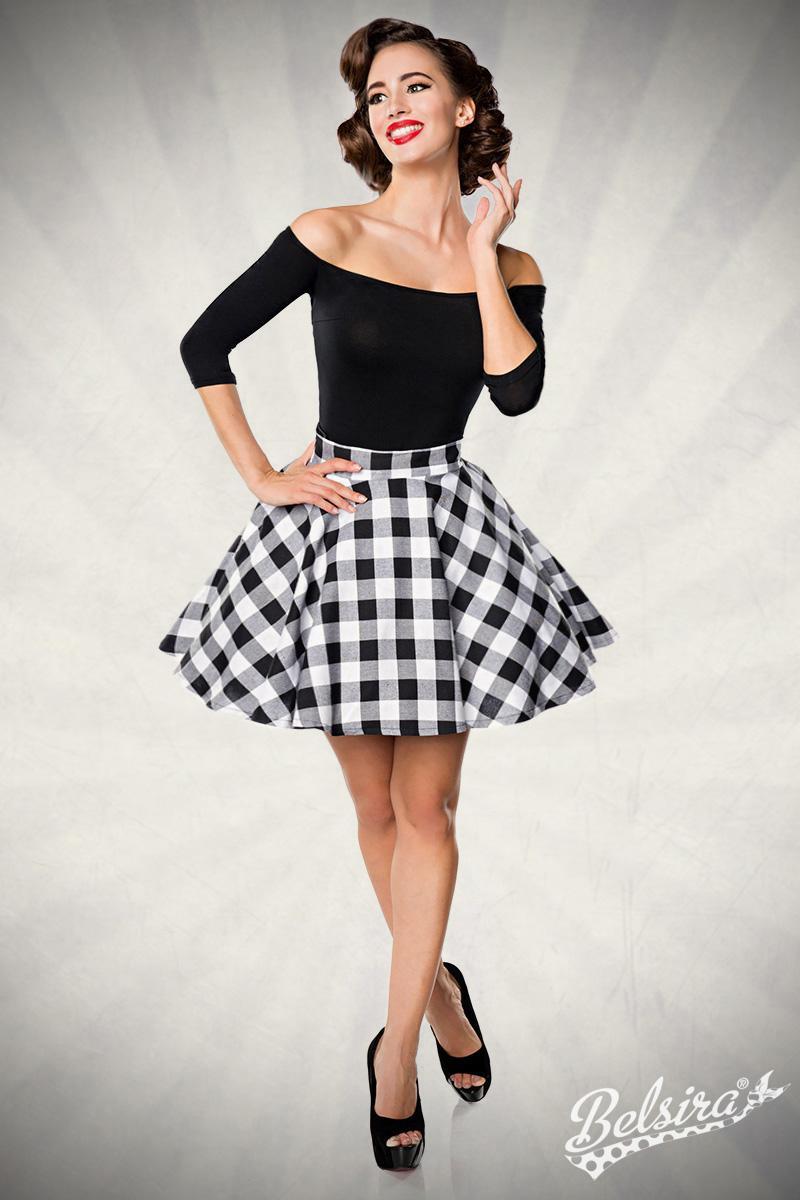 BELSIRA SWING ROCK KURZ tellerrock rot schwarz blau karo rockabilly