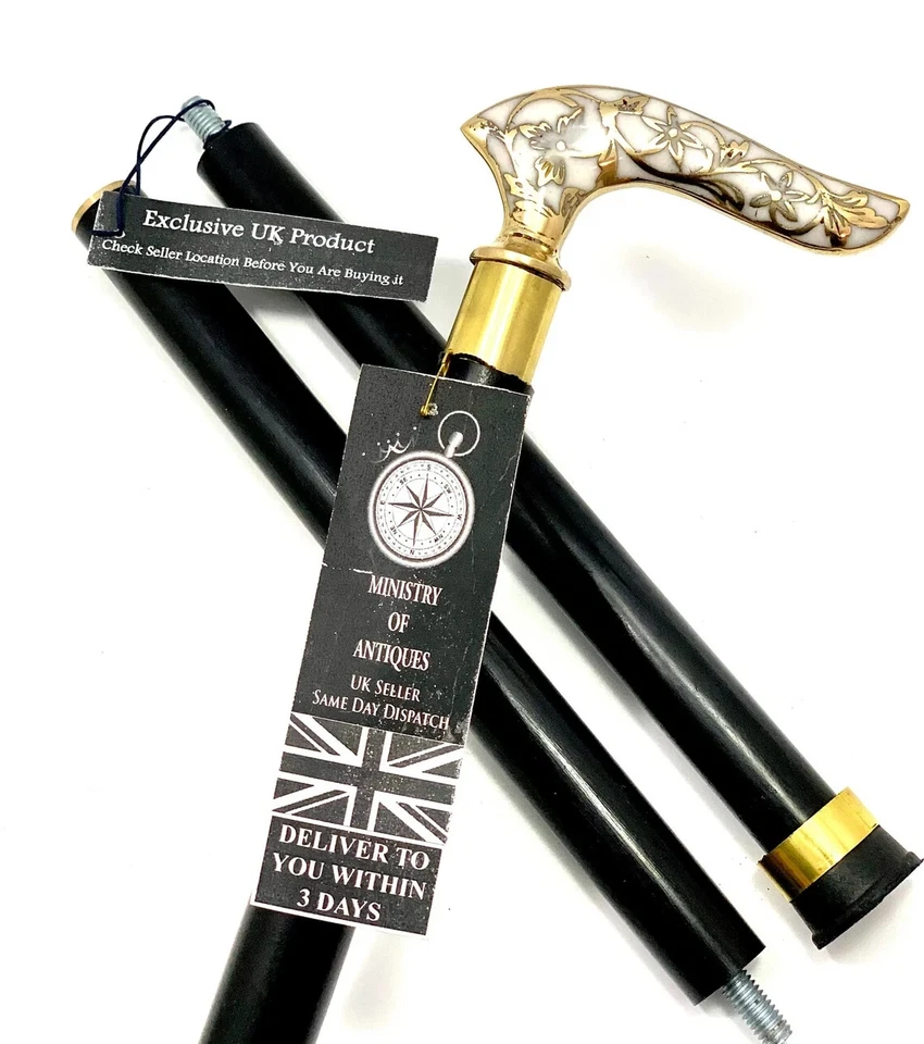 Элегантная изогнутая ручка старинный дизайн латунь стильный деревянный складной прогулочный Sti - Изображение 3 из 4